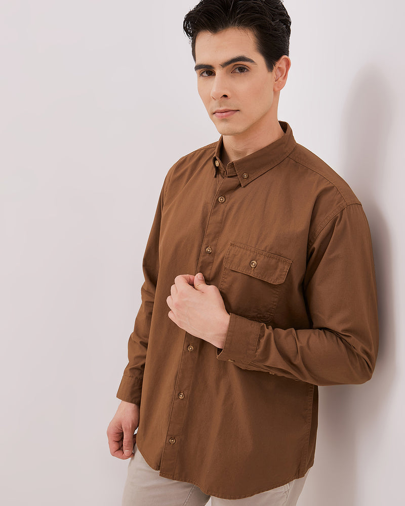 Men's Dark Brown Long Sleeved Shirt