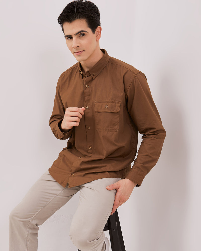 Men's Dark Brown Long Sleeved Shirt