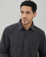 Men's Gray Corduroy Long Sleeve Shirt