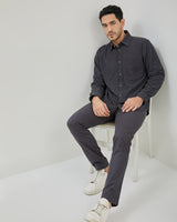 Men's Gray Corduroy Long Sleeve Shirt