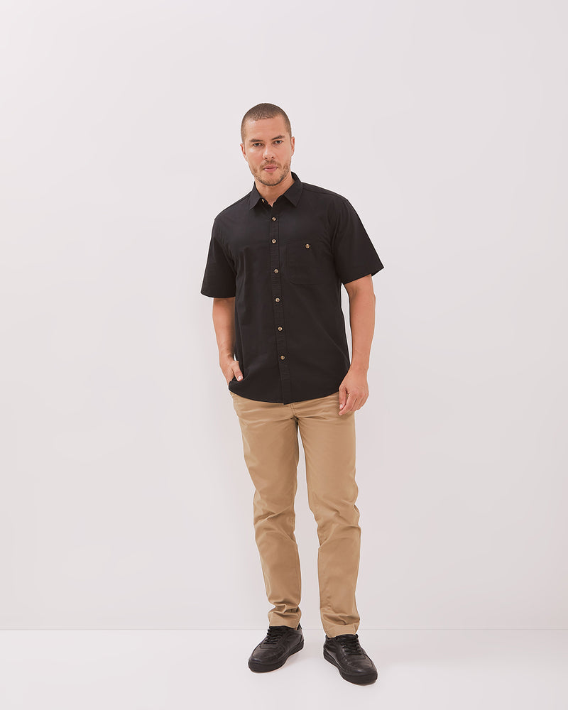 Men's Black Tonal Stitch Short Sleeve Regular Shirt