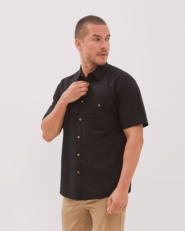 Men's Black Tonal Stitch Short Sleeve Regular Shirt