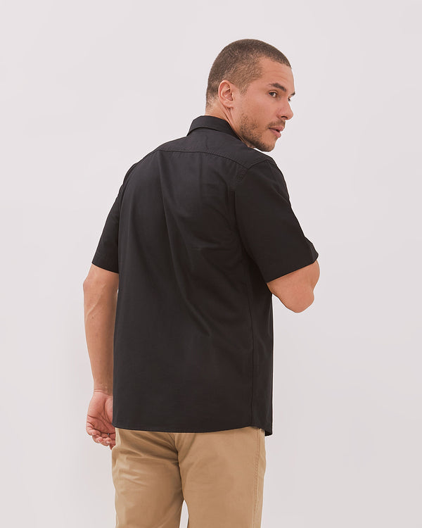 Men's Black Tonal Stitch Short Sleeve Regular Shirt