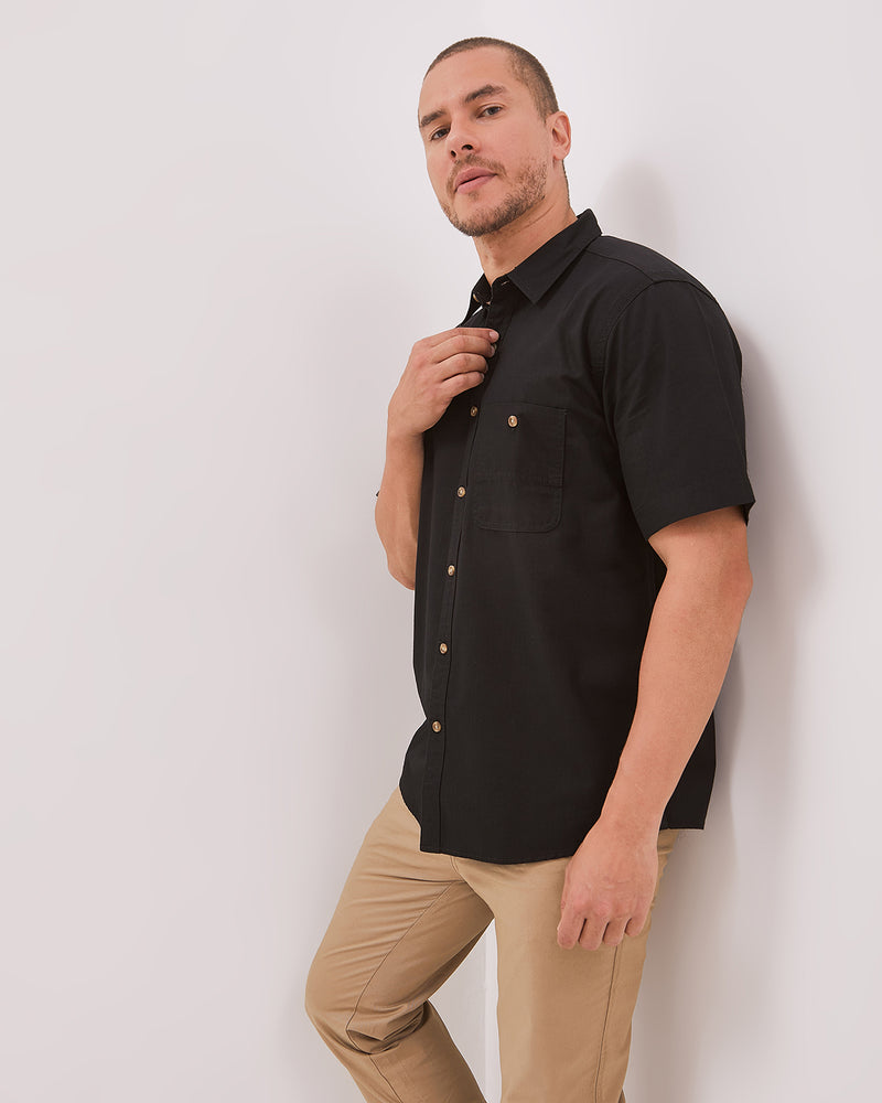 Men's Black Tonal Stitch Short Sleeve Regular Shirt