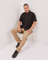 Men's Black Tonal Stitch Short Sleeve Regular Shirt