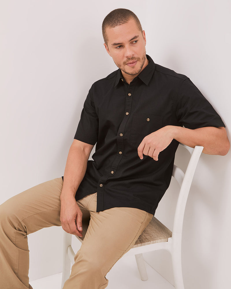 Men's Black Tonal Stitch Short Sleeve Regular Shirt