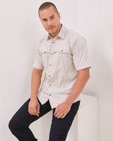 Men's Short-Sleeved Regular Shirt Double Pocket Nylon Cream