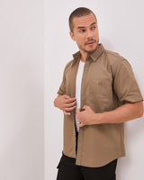 Men's Brown Tonal Stitch Short Sleeve Regular Shirt