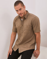 Men's Brown Tonal Stitch Short Sleeve Regular Shirt