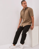 Men's Brown Tonal Stitch Short Sleeve Regular Shirt