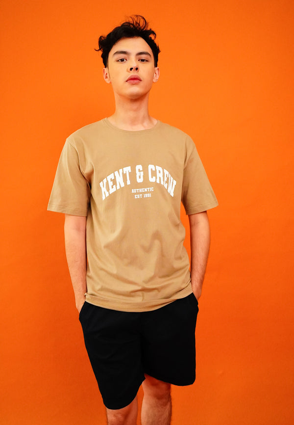 Beige Artwork Print T-Shirt