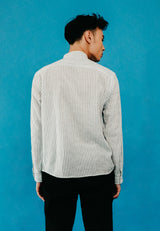 White Stripe Motif Stand Collar Shirt