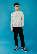 White Stripe Motif Stand Collar Shirt