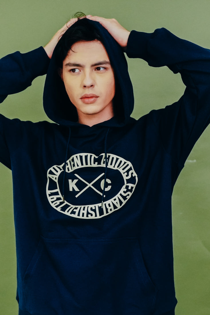 Navy Front Print Hoodie
