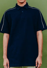 Navy Contrast Lines Polo Shirt