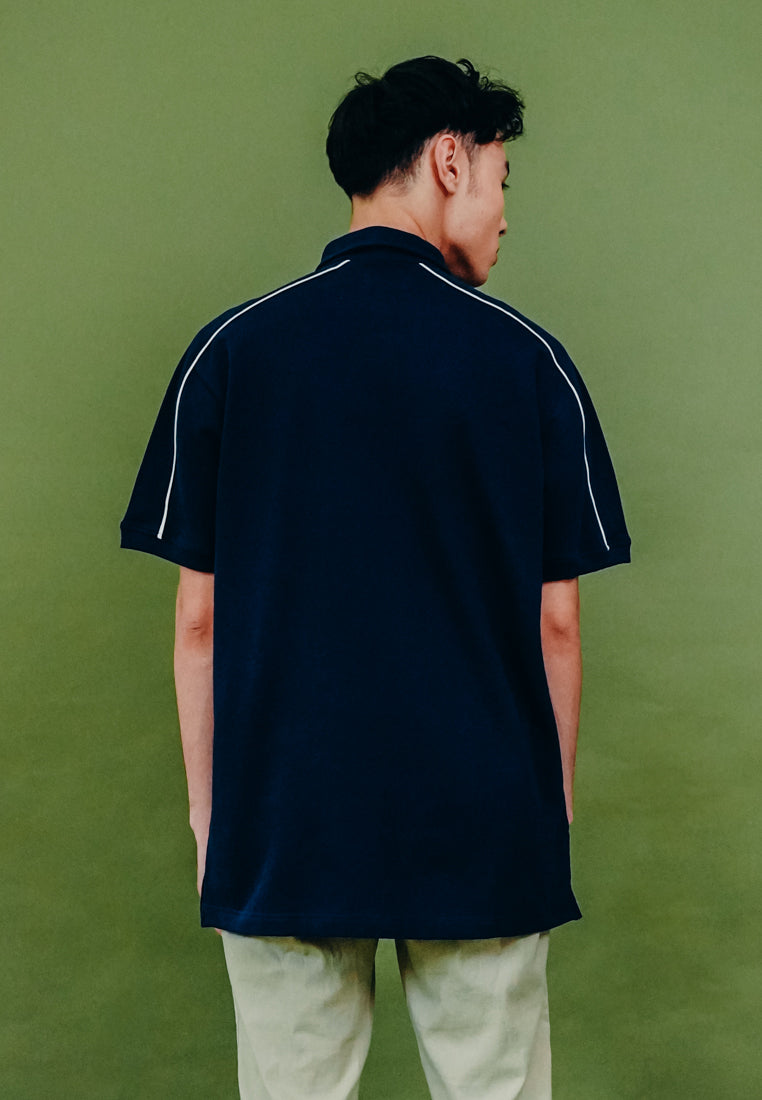 Navy Contrast Lines Polo Shirt