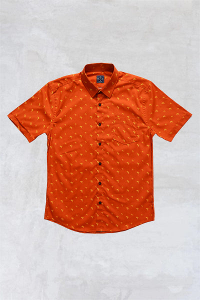Orange Printed Slim Fit Shirt