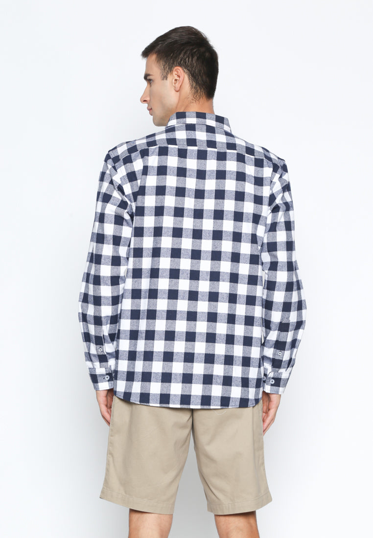 Navy And White Checks Flannel Shirt
