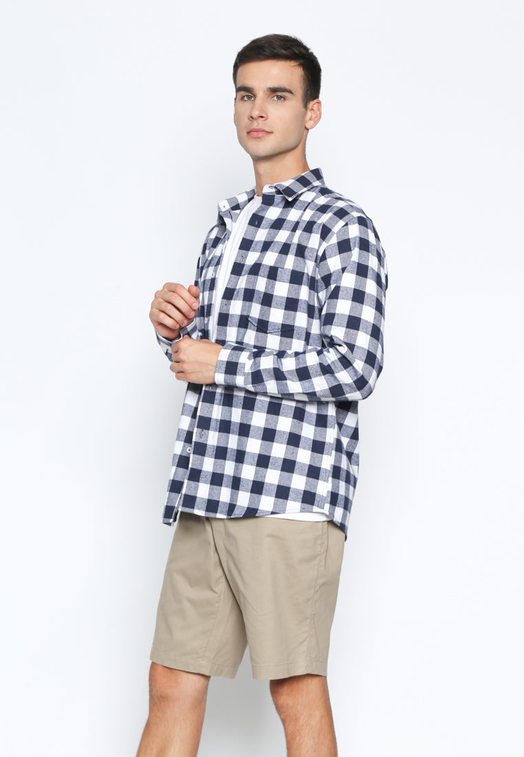 Navy And White Checks Flannel Shirt