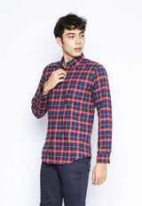 Orange Navy Checks Shirt