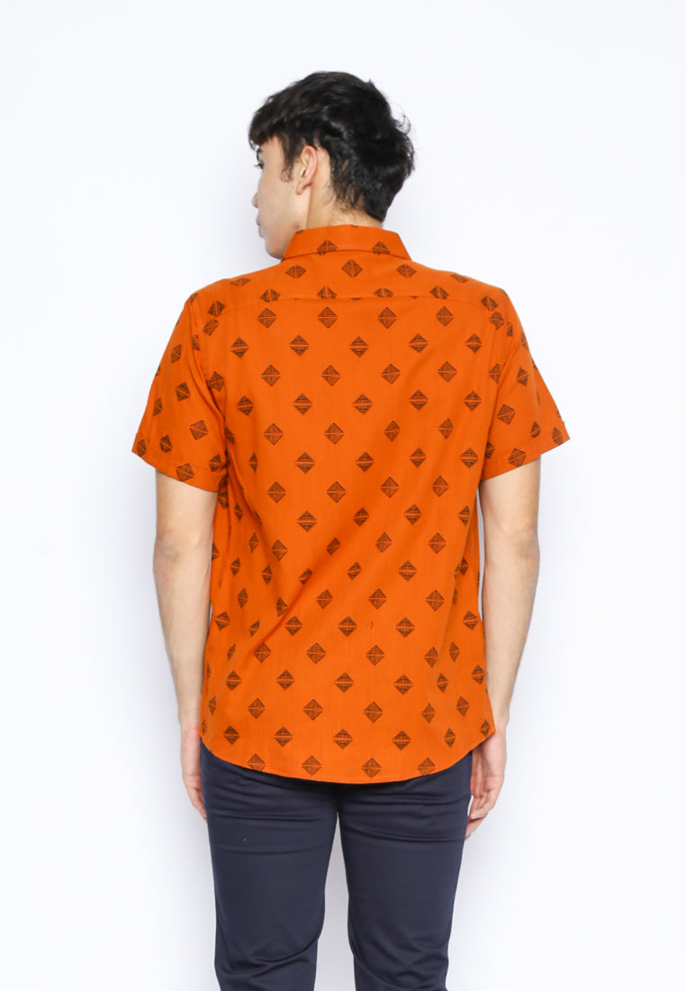 Orange Linen Look Tribal Print Shirt