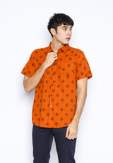 Orange Linen Look Tribal Print Shirt