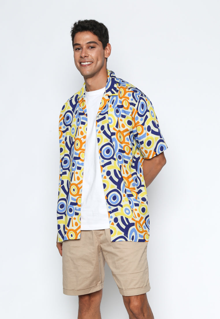 Yellow Abstract Pattern Cuban Shirt