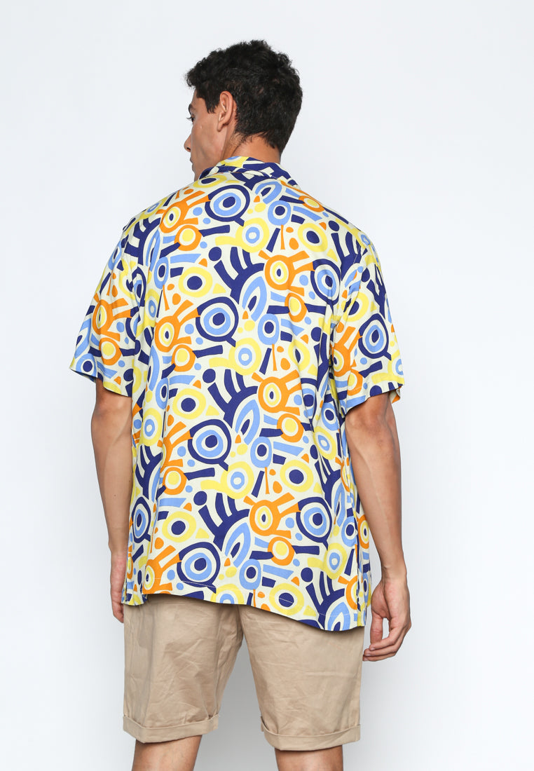 Yellow Abstract Pattern Cuban Shirt