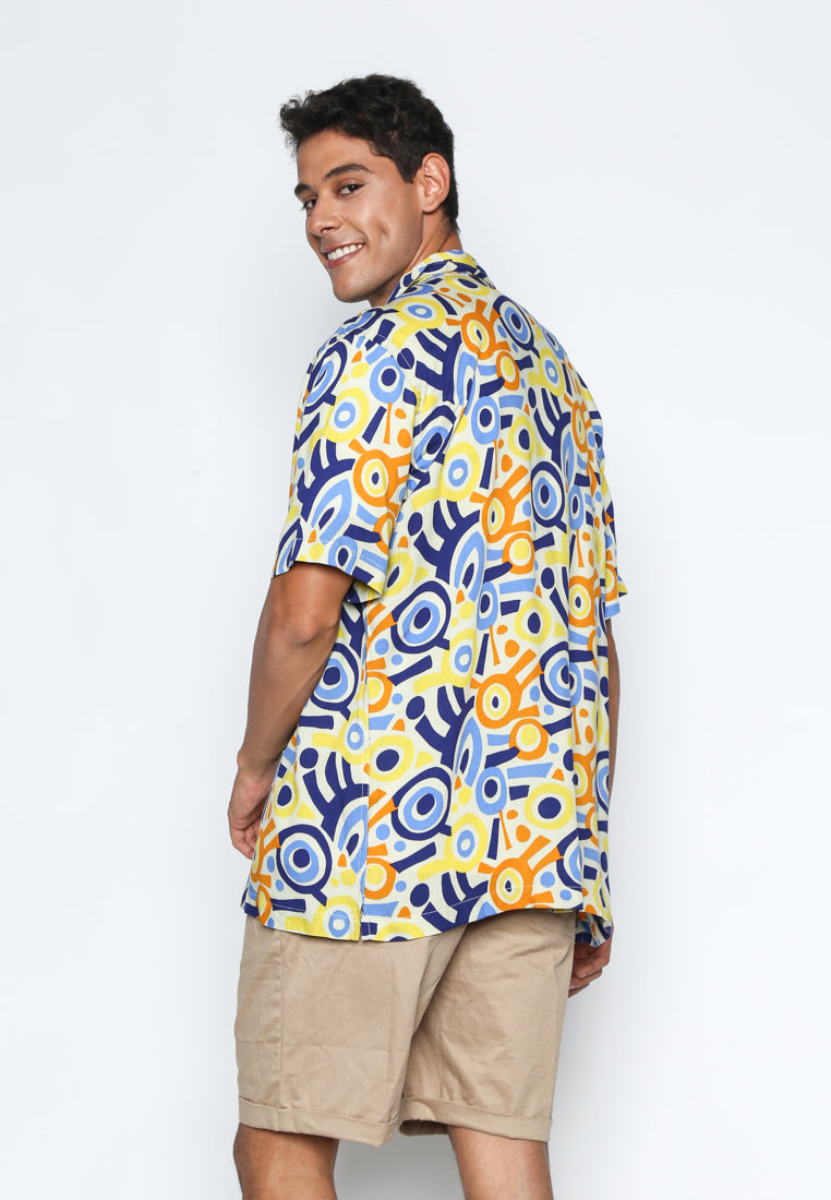 Yellow Abstract Pattern Cuban Shirt