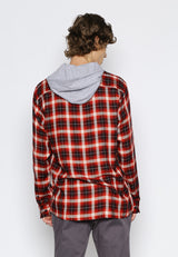Red Checks Flannel Shirt With Hoodie