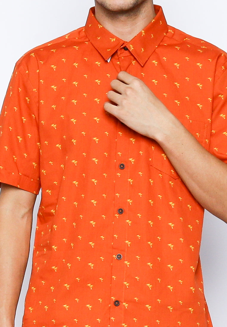 Orange Printed Slim Fit Shirt