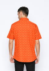 Orange Printed Slim Fit Shirt