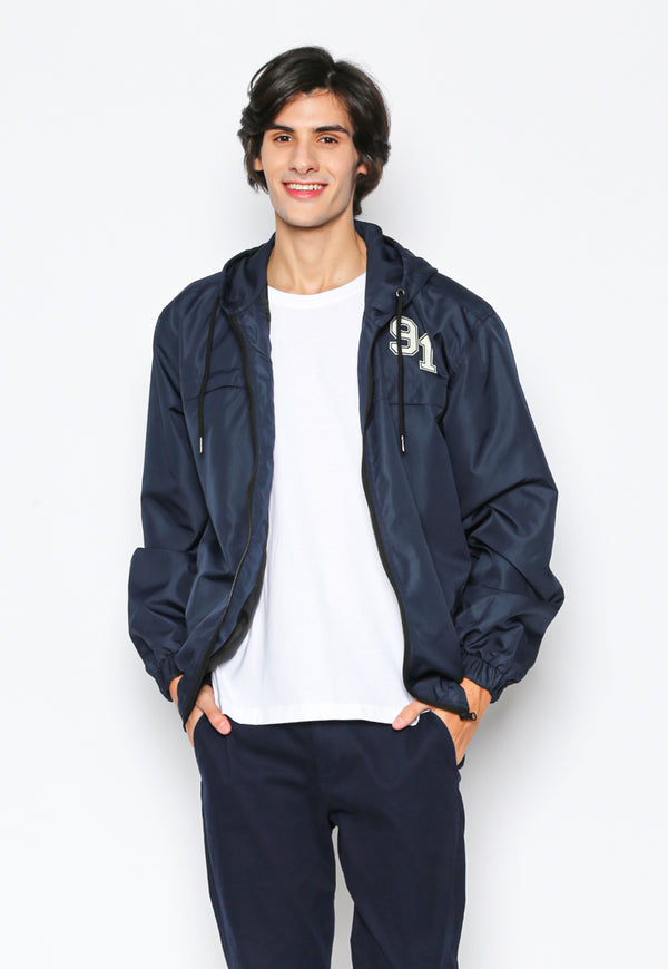 Navy Windbreaker Nylon Jacket With Print